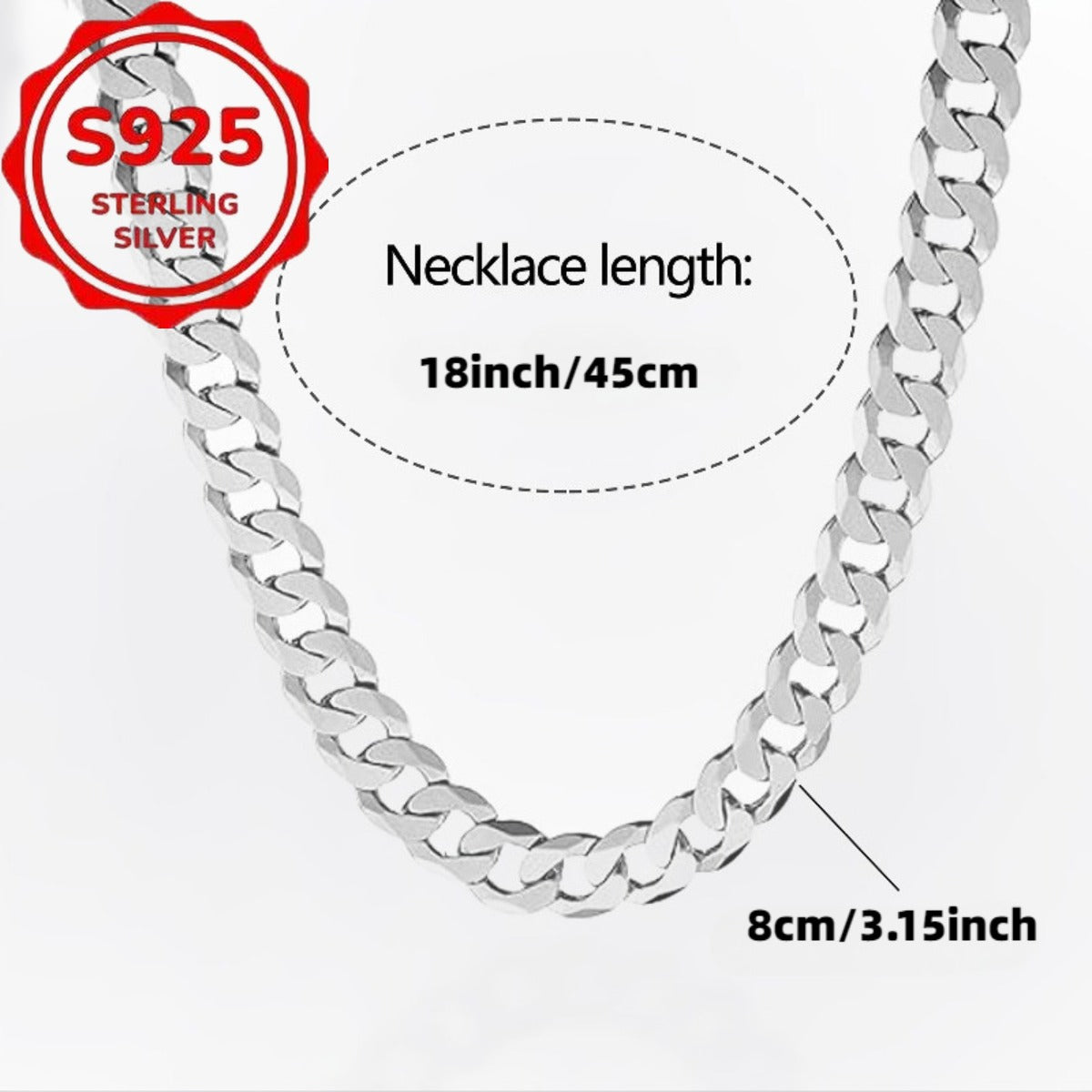 925 Sterling Silver Cuban Link Chain Necklace for Men & Women – Diamond-Cut Iced Out Design, Daily Wear, Party & Concert Jewellery, Couple & Father's Day Gift