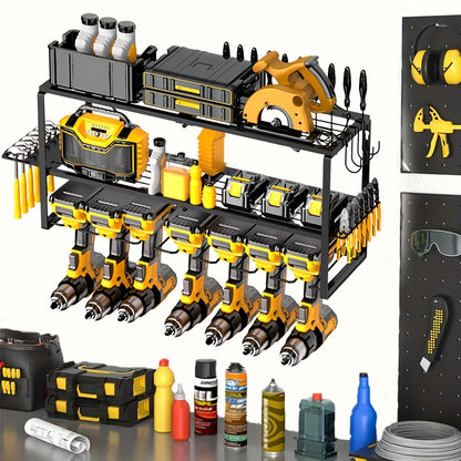 Wall Mounted Power Tool Rack, Heavy-Duty Metal Garage Tool Storage Organizer for Cordless Drills, Saws & Electric Tools, Easy Install Tool Display Holder for Garage, Workshop & Shed