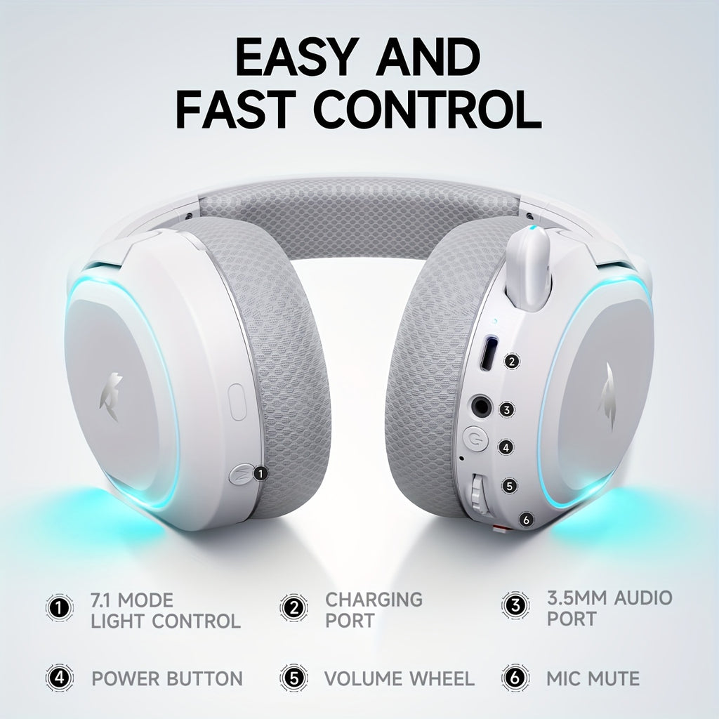 Picun Wireless Gaming Headset, 7.1 Surround Sound, 2.4Ghz USB Gaming Headphones Wireless 5.4, 100-Hr Noise Canceling Mic RGB Light, Wireless Headset for PC PS5 PS4. Birthday/Christmas Gifts for family, friends, and lovers.