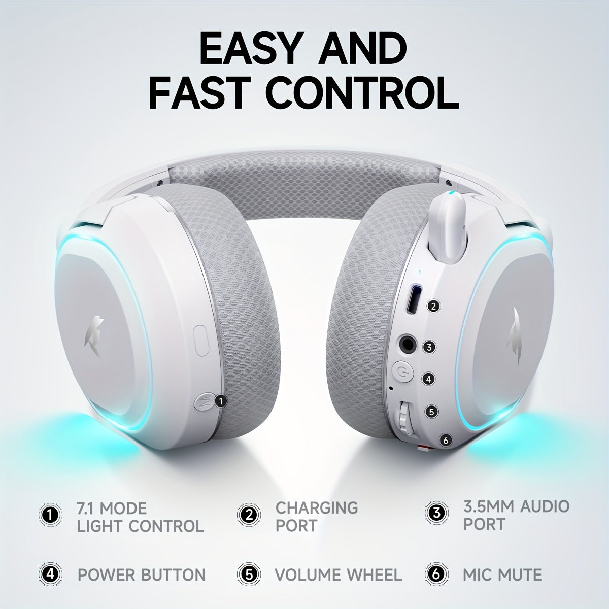 Picun Wireless Gaming Headset 7.1 Surround Sound – 2.4GHz USB Headphones, 100-Hr Battery, Noise Cancelling Mic, RGB Light, Compatible with PC PS5 PS4, Great Gift for Gamers