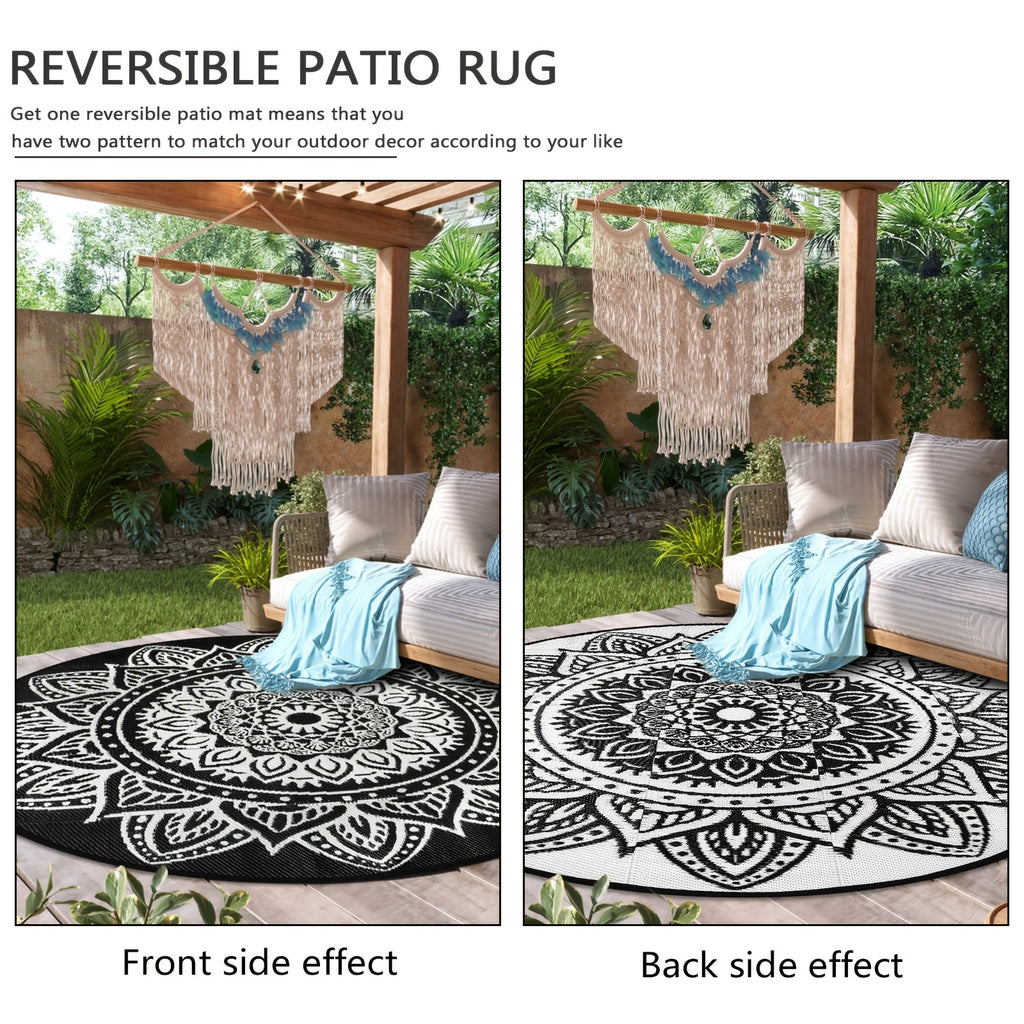 1pc Round Outdoor Rug, Boho Outdoor Carpet Patio Rugs Outdoor Circle Rug Reversible Outdoor Patio Rug Lightweight Portable Outdoor Area Rug For Patio Balcony Camping