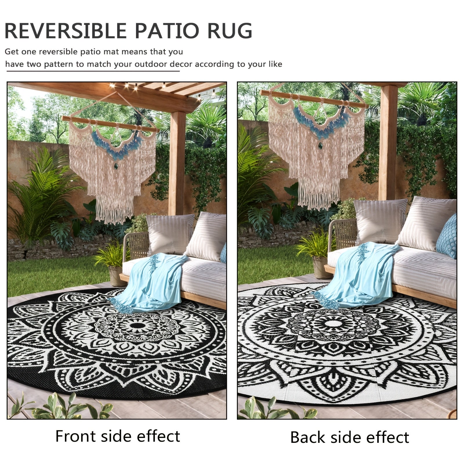 1pc Round Outdoor Rug, Boho Outdoor Carpet Patio Rugs Outdoor Circle Rug Reversible Outdoor Patio Rug Lightweight Portable Outdoor Area Rug For Patio Balcony Camping