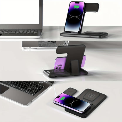 Neohost 3-in-1 Wireless Charging Station for iPhone 17 16 15 Pro Max 13 12 11 & Apple Watch Series 2-10 Ultra - Multi-Device Wireless Charger Pad, Auto Accessories Compatible