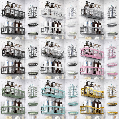 Adhesive Shower Caddy Organizer 5-Pack – No Drilling Rustproof Stainless Steel Shower Shelves with Soap Holder, Wall-Mounted Bathroom Storage Rack for Renters & Families