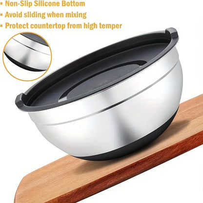 Stainless Steel Mixing Bowls Set 21pcs with Airtight Lids & Non-Slip Colorful Base – 7 Sizes for Mixing, Baking & Serving, Nesting Kitchen Bowls for Home Cooks | ShopVora CA