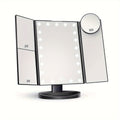Makeup Mirror with Light (comes with A Set Of 4-in-1 Makeup Brush), 2X 3X 10X Magnification, Illuminated Makeup Mirror, Touch Sensitive, Triple Fold Makeup Mirror, Dual Power Supply, Portable LED Makeup Mirror, Women's Gift