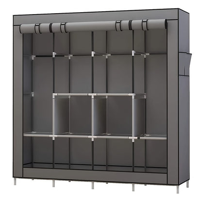 Portable Wardrobe Closet Organizer with 6 Shelves & 4 Hanging Sections – Large Freestanding Clothes Storage Rack with Side Pockets for Bedroom Apartment