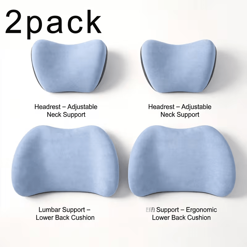 Car Headrest & Lumbar Support Cushion Set – Ergonomic Foam, Breathable Mesh | Black, Grey, Pink, Blue, Brown
