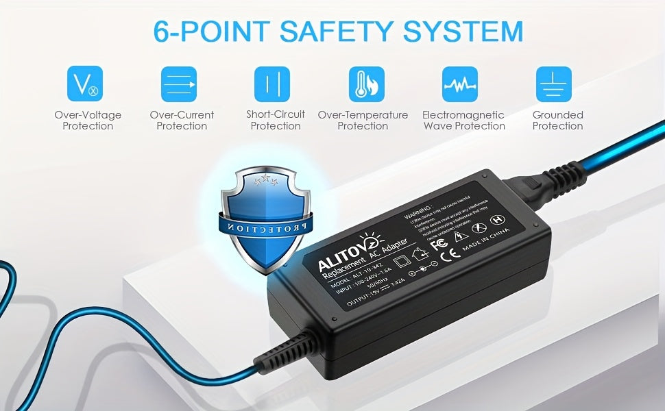 65W Universal Laptop Charger, Chromebook Charger 19V 3.42A Power Adapter, Monitor Power Adapter, with 9 Connectors, Compatible with Various Devices, Laptop/Monitor/Speaker
