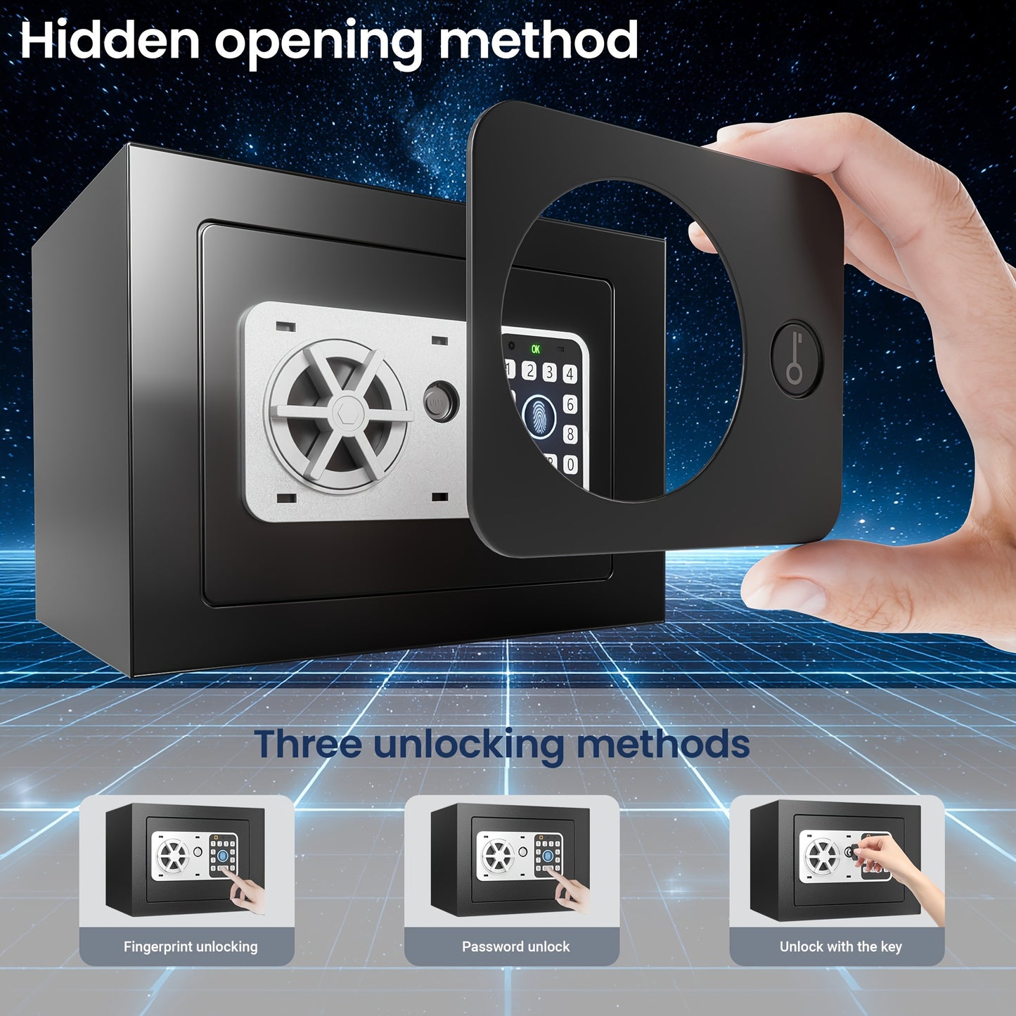 Mini Safe Box 3-in-1 Unlock (Electronic Password, Key & Passcode) – 0.23 Cu.Ft Compact Home Security Safe for Bedroom, Office & Bedside, Stores Cash, Jewellery & Passport