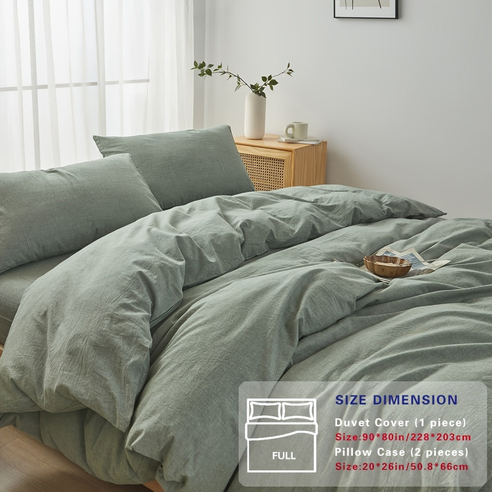 100% Washed Cotton Duvet Cover Set – Breathable, Durable & Ultra-Soft Comfy Bedding Set for All Seasons, Multiple Sizes & Colours
