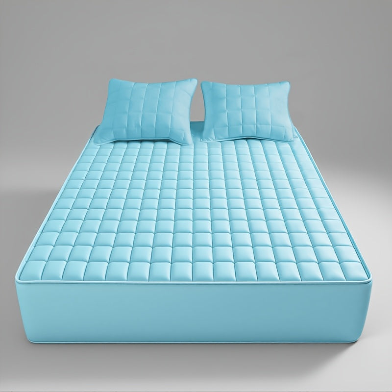 Cooling Mattress Protector Deep Pocket 9-15" Quilted Bed Cover All Season Breathable Fitted Sheet Style Black Grey Blue Light Blue Twin Full Queen King