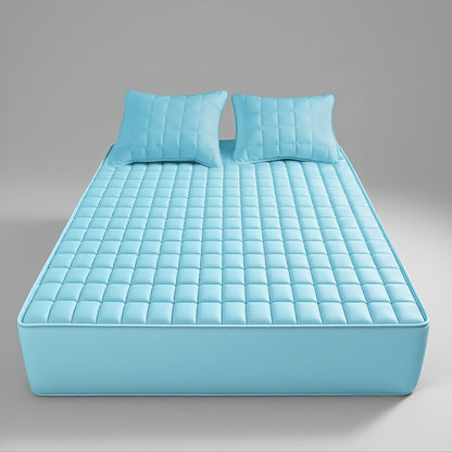 Cooling Mattress Protector Deep Pocket 9-15" Quilted Bed Cover All Season Breathable Fitted Sheet Style Black Grey Blue Light Blue Twin Full Queen King