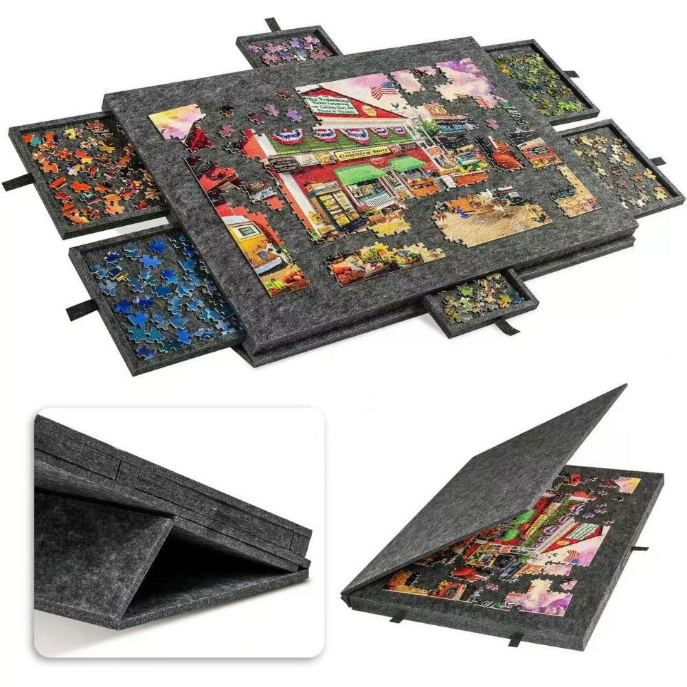Puzzle Board with 6 Sliding Drawer Organizers for 1500 Pieces - Portable 23.6"x31.5" Puzzle Table with Storage & 2 Puzzle Boxes, Family Game Gift