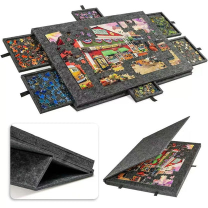 Puzzle Board with 6 Sliding Drawer Organizers for 1500 Pieces - Portable 23.6"x31.5" Puzzle Table with Storage & 2 Puzzle Boxes, Family Game Gift