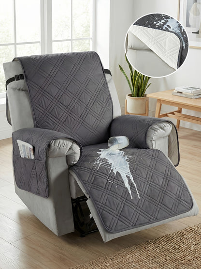 Recliner Cover Sofa Protector Quilted with Pockets & Elastic Straps, Pet Scratch-Resistant Washable Furniture Cover, Easy Install – Armchair Slipcover for Home Decor, Mother's Day Gift