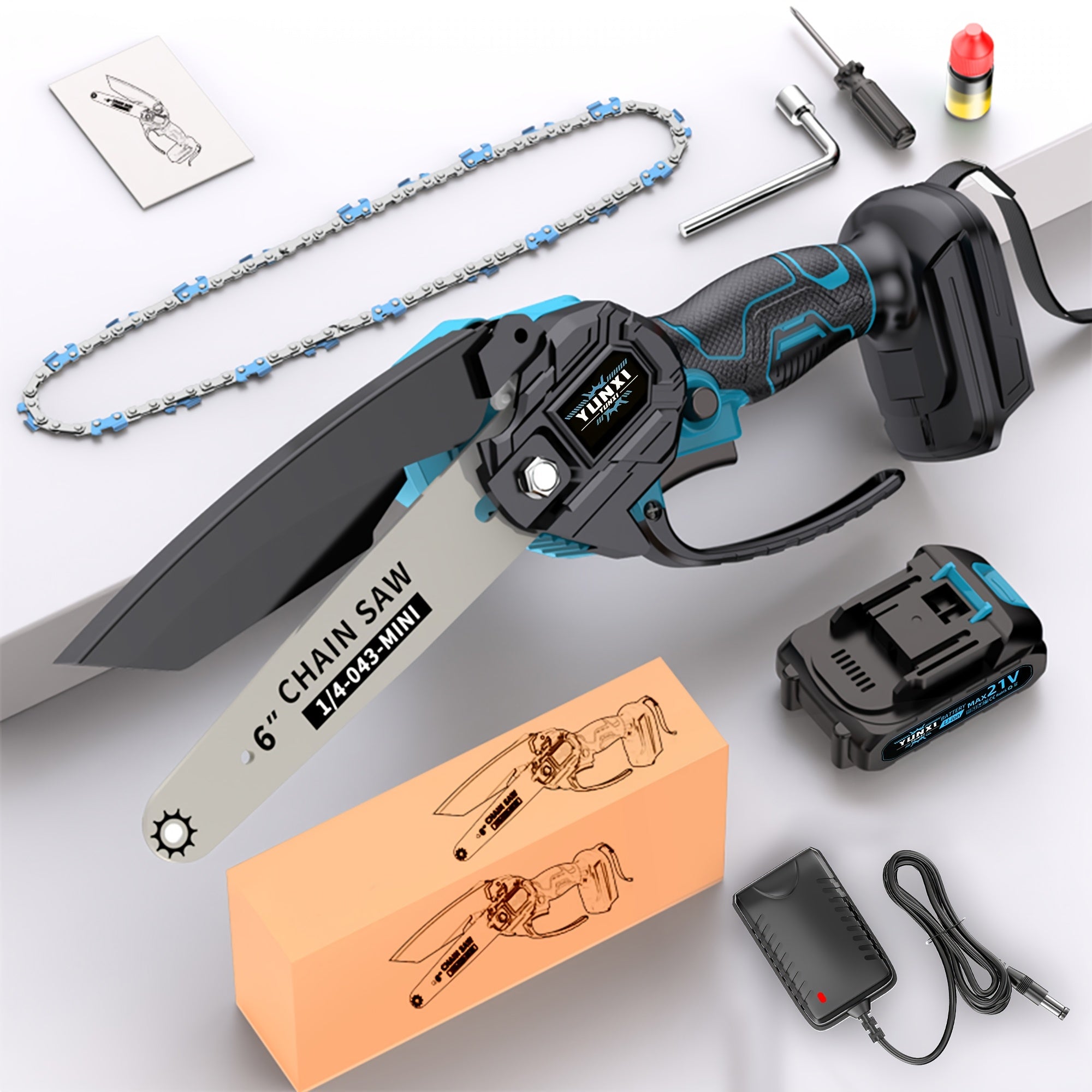Cordless Mini Chainsaw Handheld - Lightweight Battery-Powered Electric Chainsaw for Tree Trimming & Branch Pruning - Compact One-Hand Garden Chainsaw for Home Yard, Wood Cutting & Outdoor Use