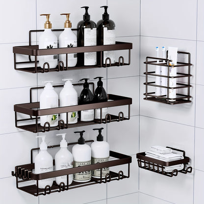 Stainless Steel Shower Caddy 5-Piece Set – Wall Mounted Adhesive Bathroom Organizer with Soap Dish & Toothbrush Holder | No-Drill Shower Shelf Rack for Inside Shower | 9 Colours | ShopVora CA