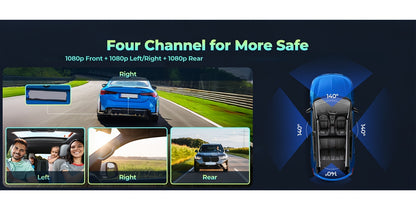 4-Channel 1080P Dash Cam 360° Front Rear Left Right with Hardwire Kit, IR Night Vision, 24H Parking Monitor & Free 128GB SD Card — Cars, Trucks, Rideshare