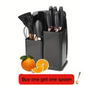 19pcs Kitchen Cooking Utensils And Knife Set with Block, Include 11pcs Silicone Cooking Utensils Set 5pcs Sharp Stainless Steel Chef Knives Scissors Whisk Tongs And Cutting Board