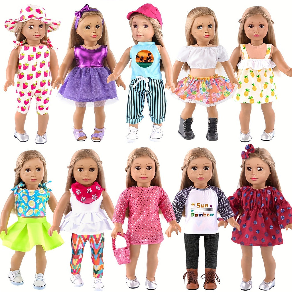 10 Sets of Clothing And Additions Designed for 18-Inch Dolls, Suitable for 18-Inch Girl Dolls (Doll And Shoes Not Included)