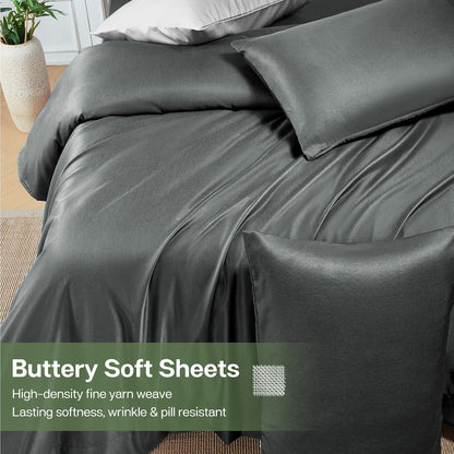 Luxury Bamboo Bed Sheet Set 4/6pcs – 5-Star Hotel Cooling Sheets for Hot Sleepers, Deep Pocket Up to 16", Breathable Viscose Bedding with Fitted Sheet & Pillowcases, Twin Full Queen King, 7 Colours