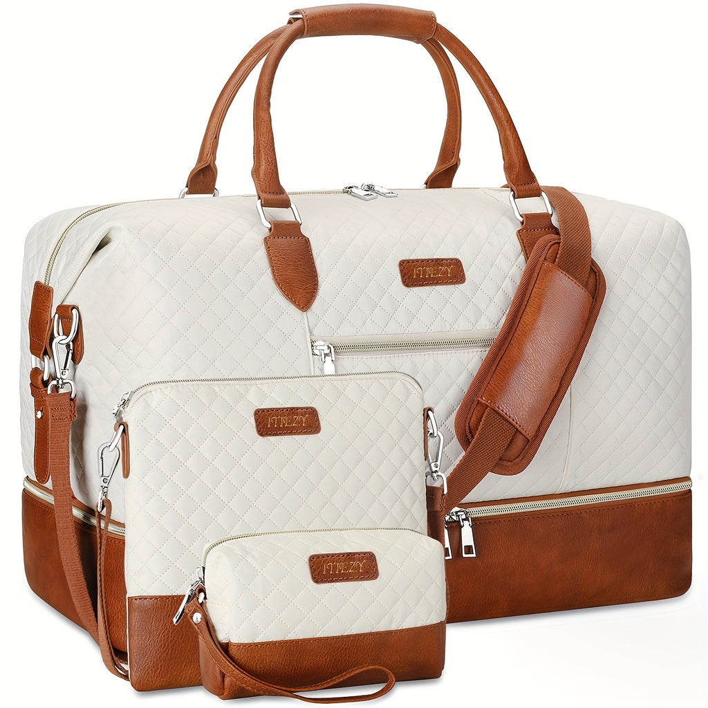 Women's Cow Pattern Duffle Bag Set 3-Piece Oxford Weekender Tote with Shoe Compartment – Large Carry-On Travel Bag for Overnight Trips, Airport & Weekend Getaways | ShopVora CA