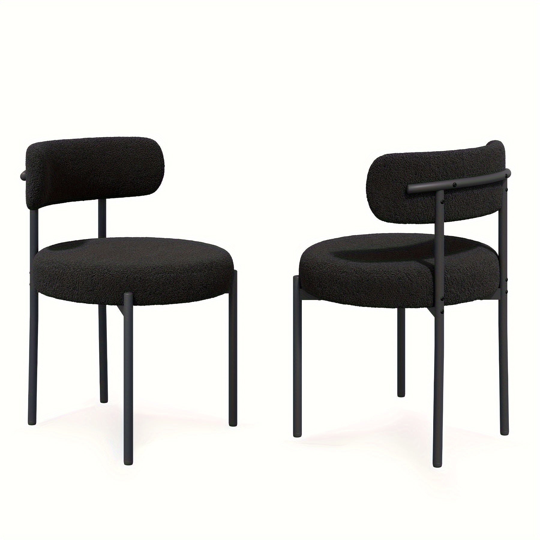 Mid-Century Modern Dining Chairs with Boucle Fabric & Thick Cushions – Rounded Back Upholstered Accent Chair with Sturdy Metal Legs for Dining Room Living Room