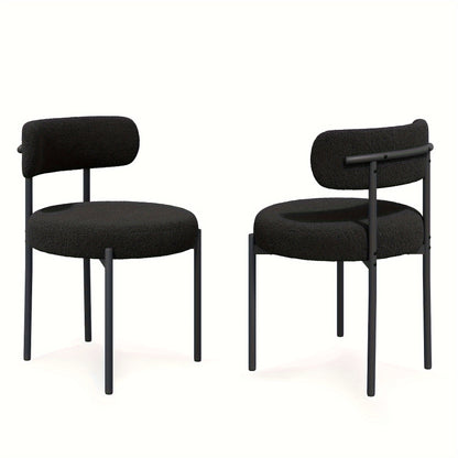 Mid-Century Modern Dining Chairs with Boucle Fabric & Thick Cushions – Rounded Back Upholstered Accent Chair with Sturdy Metal Legs for Dining Room Living Room