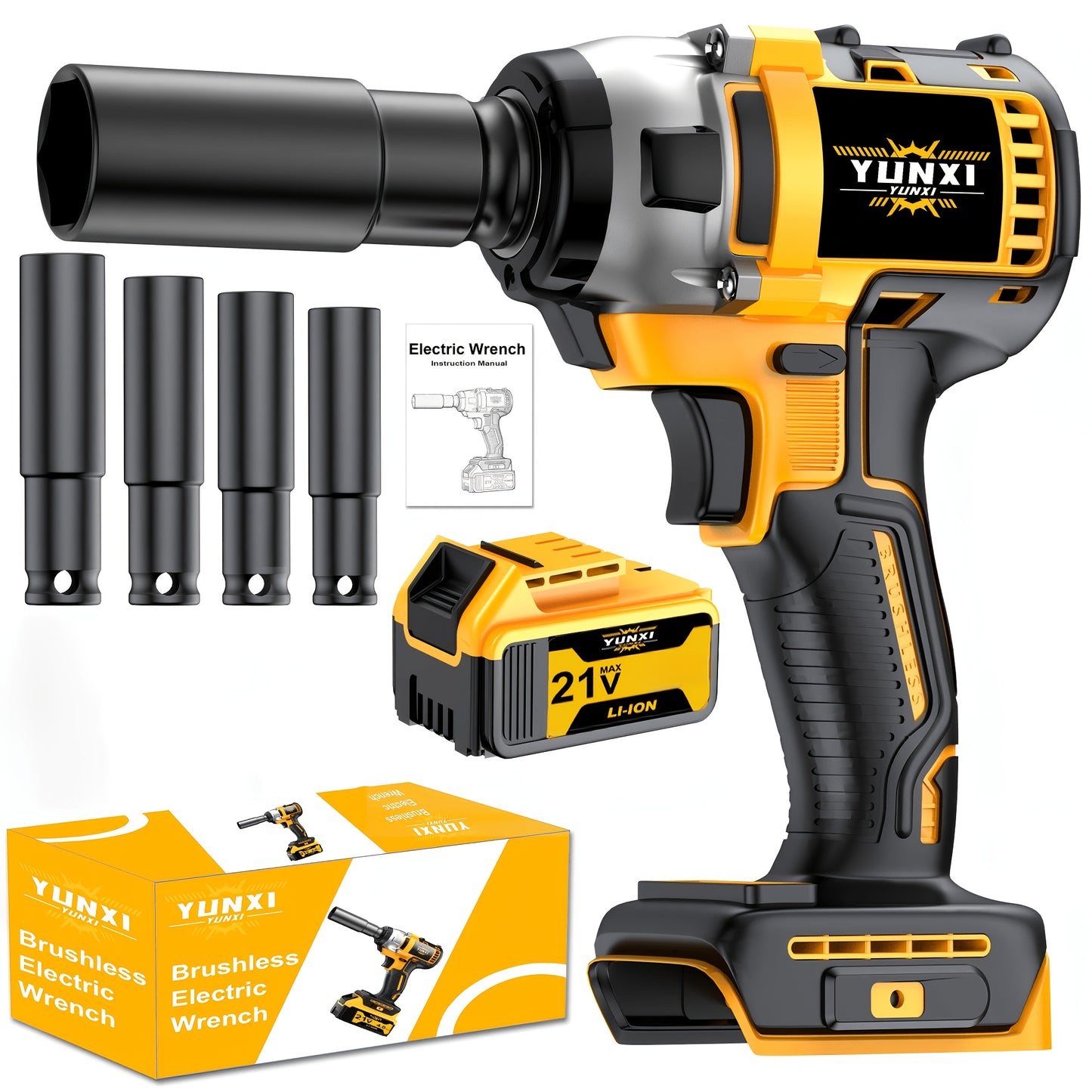 Cordless Impact Wrench Kit 21V Brushless with Lithium Battery – Wireless Impact Gun & Drill Combo, Optional Toolbox, Charger & Sockets | High-Torque Power Tool for Car & Home Use, Great Gift for Men