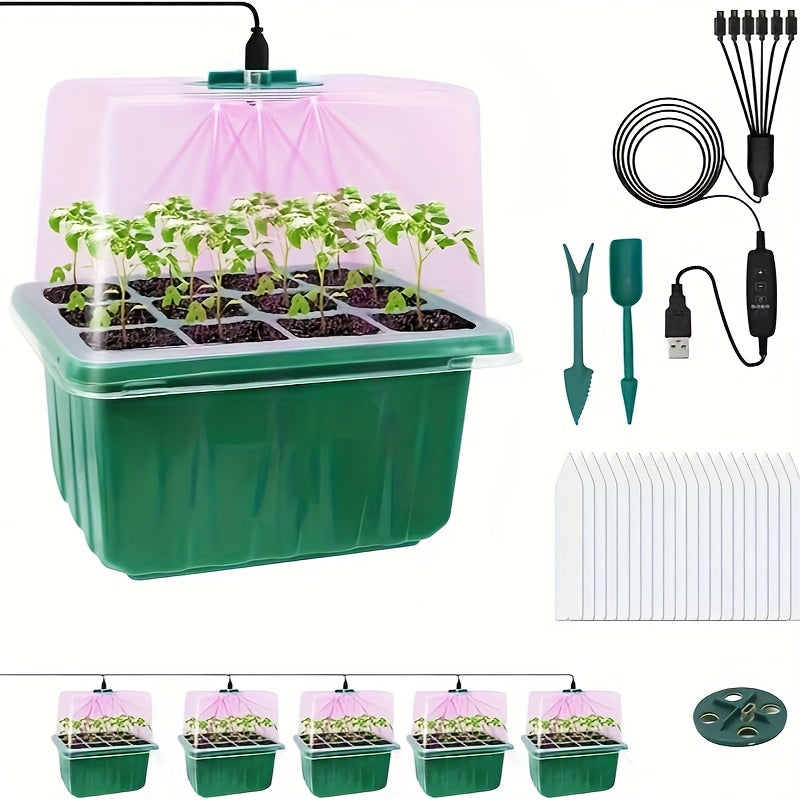 Seed Starter Tray with LED Grow Light Full Spectrum, Smart Timer & 5-Level Dimming, 80-Cell or 60-Cell Seed Germination Kit with Adjustable Brightness & Humidity Dome – Indoor Seedling Tray for Greenhouse, Garden & Home Growing