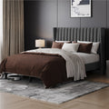 ALDEN DESIGN Bed Frame, Upholstered Bed Frame with Wing Side, Fabric Upholstered Bed with Headboard, Platform Bed Frame with Channel Tufted Headboard, Mattress Foundation with Wood Slat Support, No Box Spring Needed,King/Queen/Full, Ivory/Dark Gray/Black/