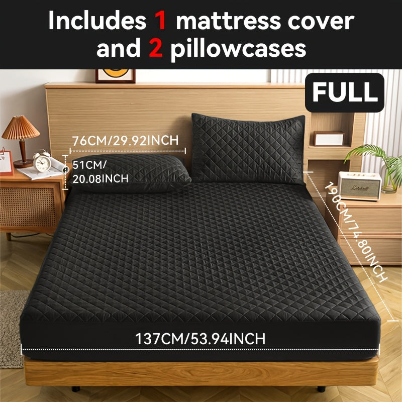 Waterproof Mattress Protector with Embossed Design – Non-Slip Thickened Cover, 21" Deep Pocket, Optional Pillowcase, Twin Full Queen King, 19 Colours