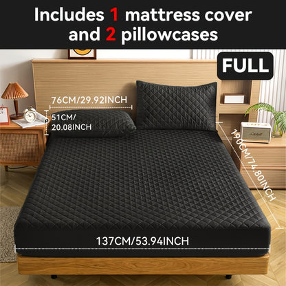 Waterproof Mattress Protector with Embossed Design – Non-Slip Thickened Cover, 21" Deep Pocket, Optional Pillowcase, Twin Full Queen King, 19 Colours