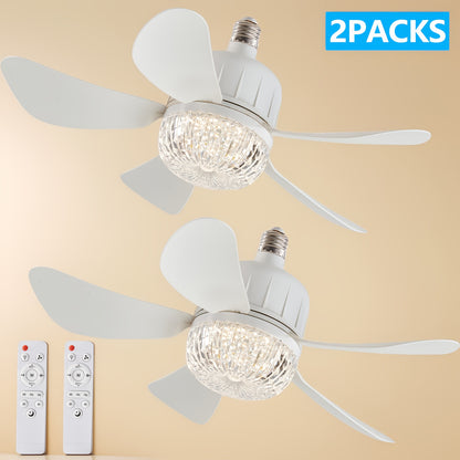Ceiling Fan Light Bulb with Remote Control – E27/E26 Socket Fan Light, 3-Speed Dimmable LED, Plug-In Small Ceiling Fan for Kitchen Bedroom Small Rooms, No Wiring Needed | ShopVora CA