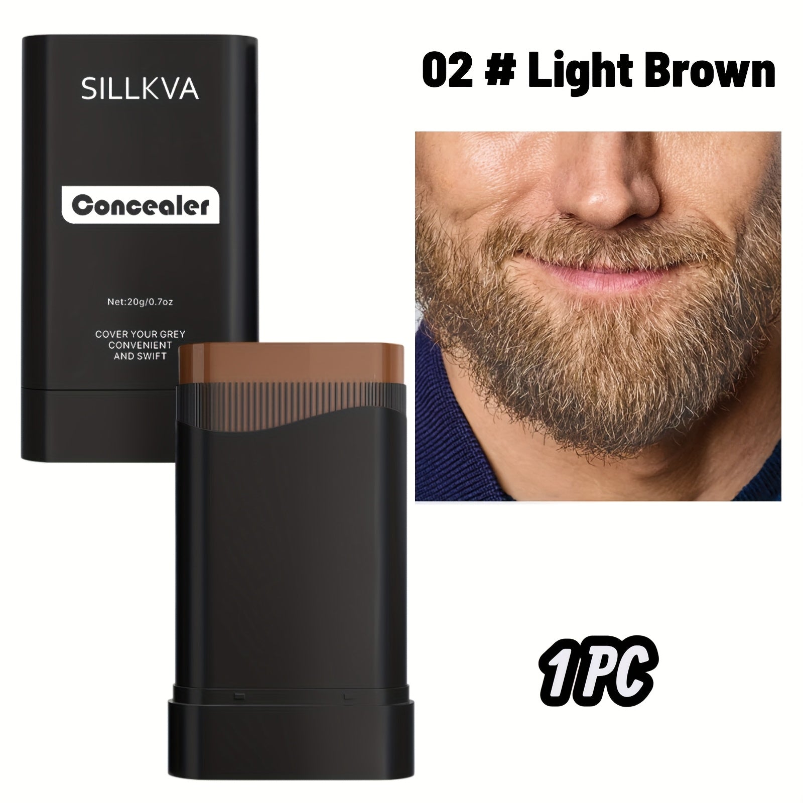 Hair & Beard Color Concealer Comb with Fine Teeth - SILLKVA Waterproof Gray Coverage Root Touch-Up & Mustache Coloring Stick, 5 Shades, 0.7oz, Long-Lasting Formula for Men & Women