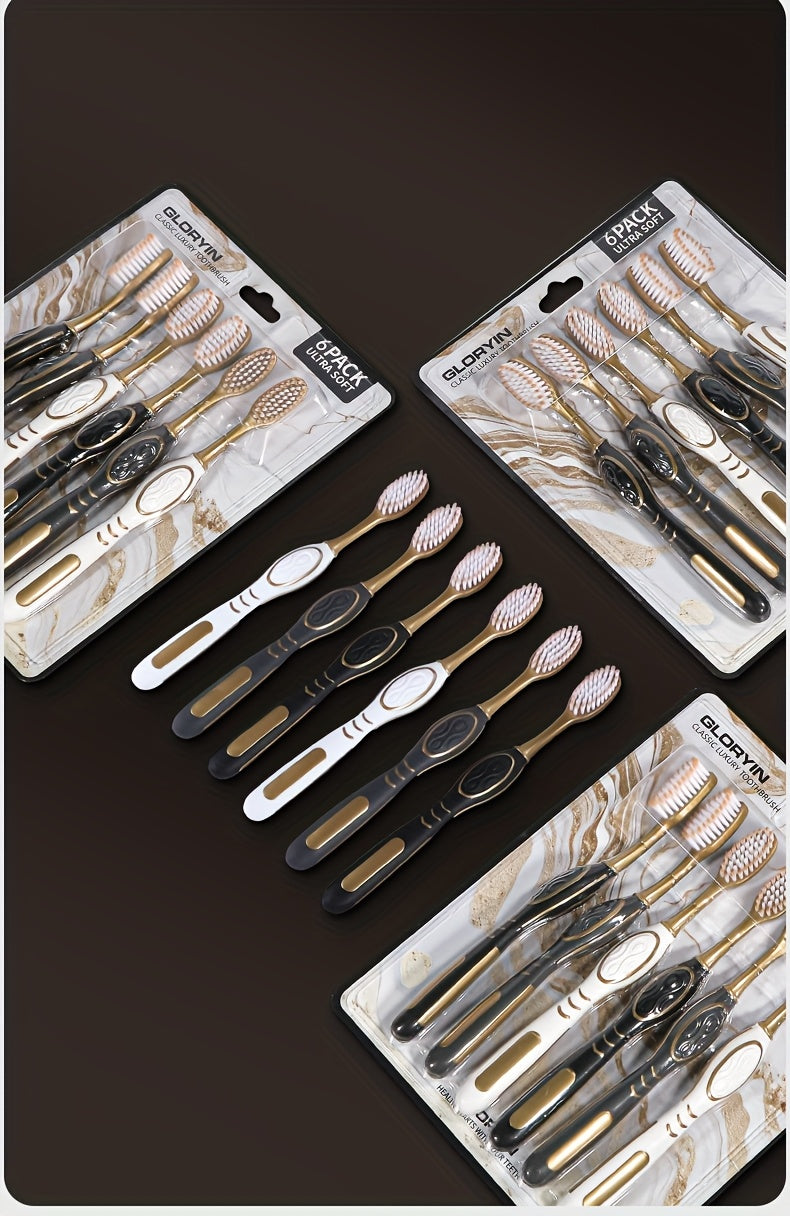 GLORYIN [6Pcss Travel Set] [6Pcss Travel Set X 2] White Platinum Series Olive-Shaped Anti-Slip Handle Travel Essential Household, Adult, Couple, Soft Bristle Toothbrush