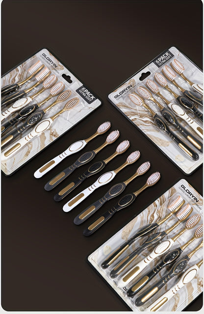 Soft Bristle Travel Toothbrush Set 6-Pack - Anti-Slip Olive-Shaped Handle, White Platinum Series for Adults & Couples - Portable Household Toothbrush Kit, Travel Essentials Bathroom Accessory