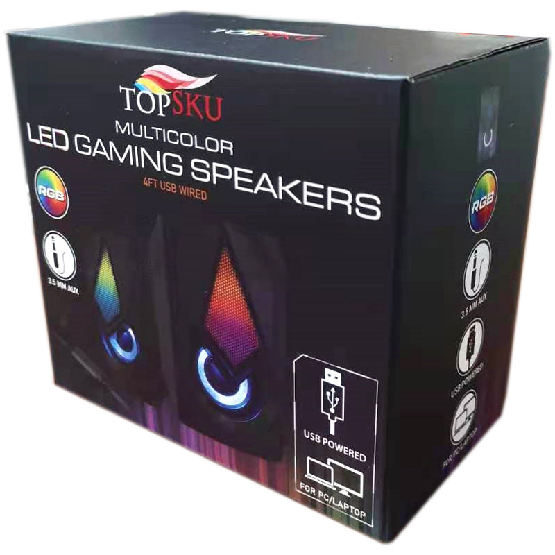 RGB LED Gaming Desktop Soundbar Speaker, USB Powered with Dynamic Lighting, Stereo Surround Sound, 3.5mm AUX Input – Compatible with PC, Laptop, Monitor, Xbox, PS5 & Gaming Setups