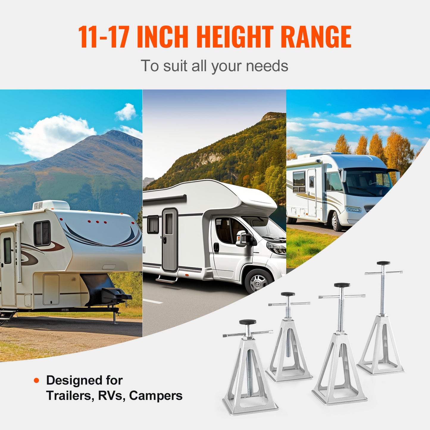 RV Stabilizer Jacks 4-Pack Aluminum Adjustable 11–17 Inch – 6000 Lbs Capacity Leveling Stack Jacks for RV Travel Trailer Camper (VEVOR)