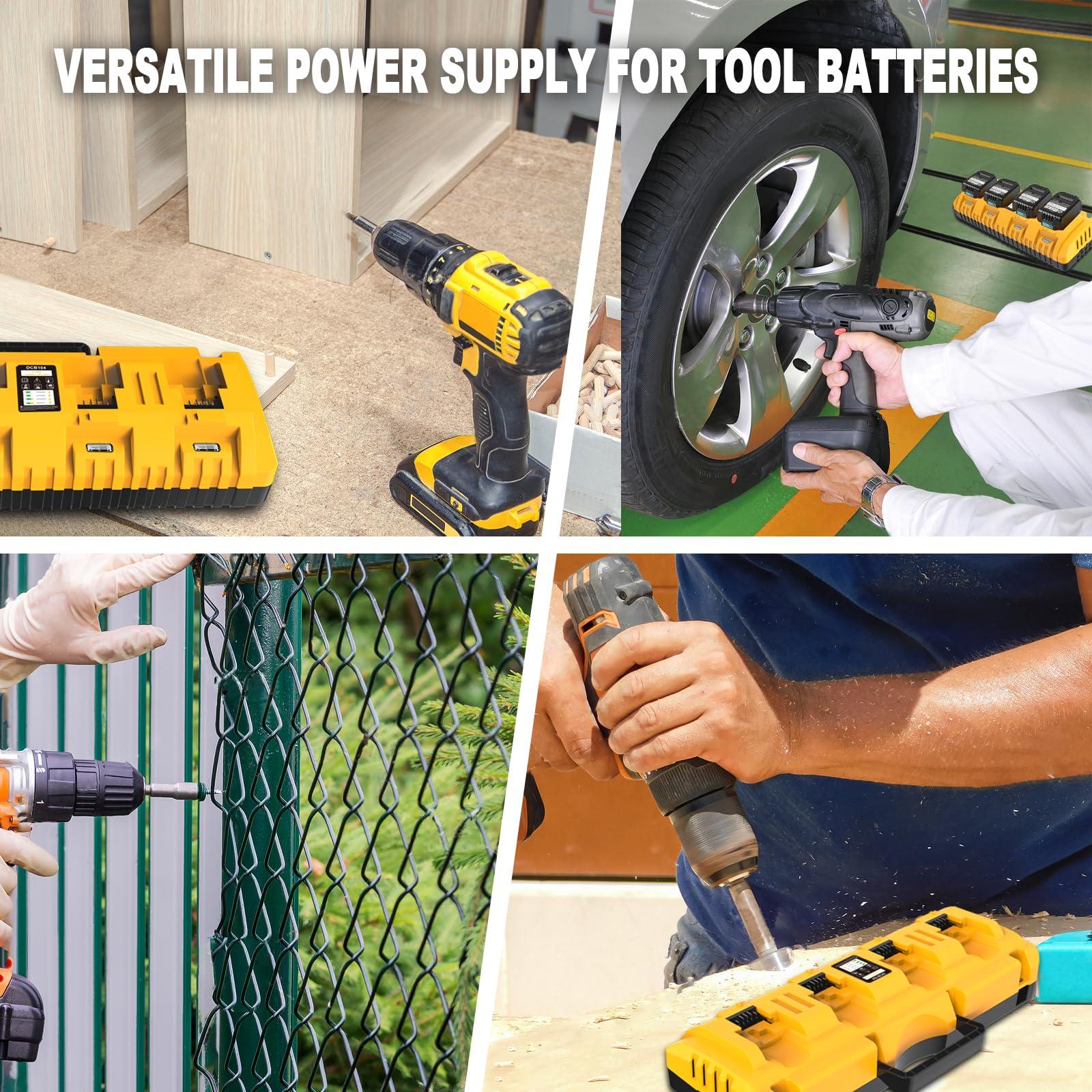 4-Port DeWalt Battery Charger Station – 12V/20V MAX Replacement for DCB104, 3A Fast Charge, USB & Type-C Ports, Wall-Mount & Portable, Compatible with DCB127 DCB200 DCB203 DCB606 & More