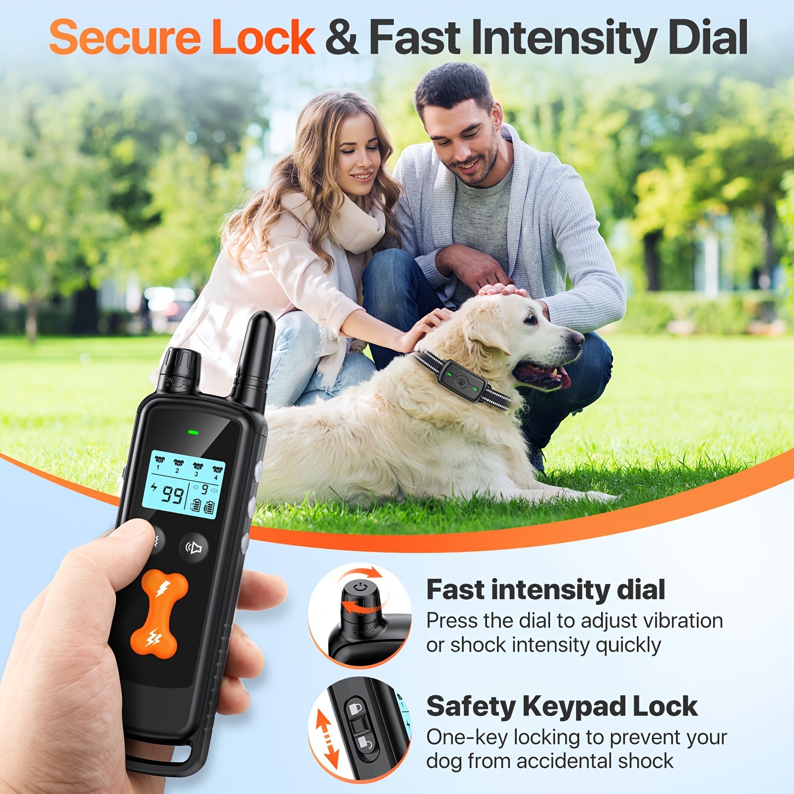 Dog Shock Collar, Dog Training Collar with Remote, with 4 Training Modes, IP68 Rechargeable E Collar for Large Medium Dogs with Beep Shock and Security Lock (40-120 Lbs)