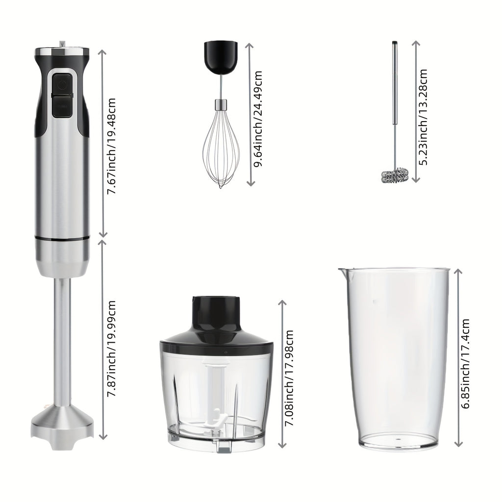 Immersion Hand Blender, 5-In-1 1000W Powerful LED Backlight 12-Speed Multi-Function Handheld Stick Blender with Stainless Steel Blades, Chopper, Beaker, 20.29oz, Whisk and Milk Frother for Food/Smoothies/Puree, BPA Free