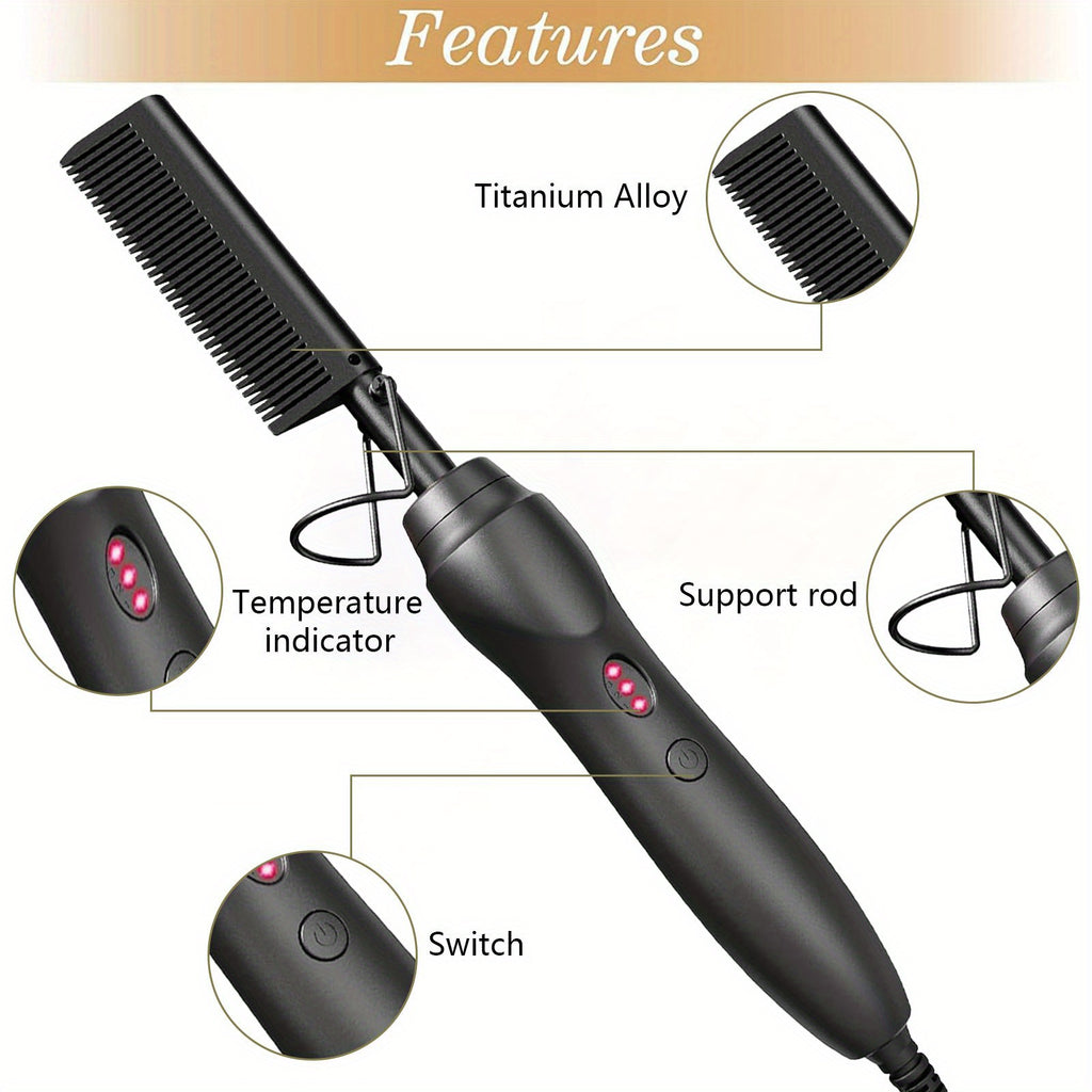 Electric Straightening Comb with Anti-Scald Pressing - Portable Heated Curling Iron, Multifunctional Copper Hair Straightener Brush Straightening Comb for Wet & Dry Hair Wigs Women Men Brush, Holiday Gifts