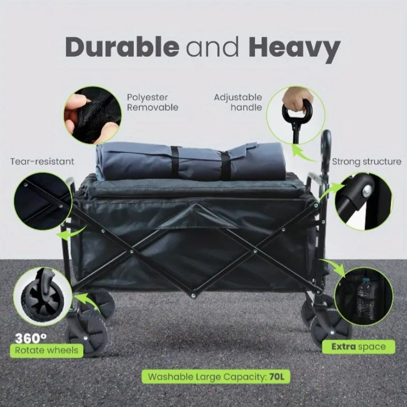 Multifunctional Folding Shopping Cart, Trolley, Height Adjustable & 360° Anti-skid Wheels - Heavy Duty Utility Vehicle For Sports, Shopping And Camping