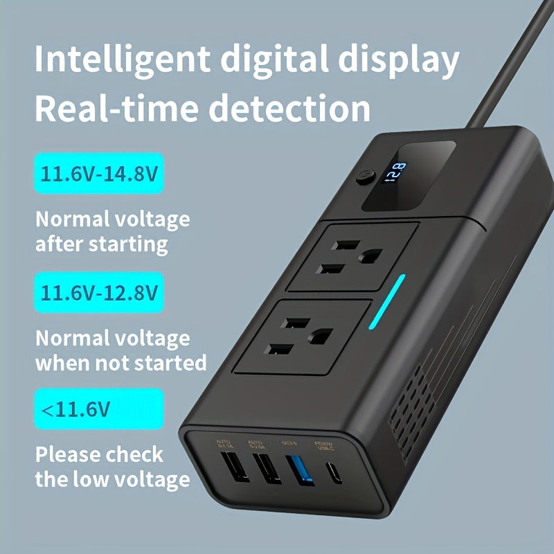 200W Car Power Inverter Newly Car Plug Adapter Outlet Charger DC 12V To 110V Car Inverter With 1. 2A&2. 4A USB, 1 QC3. 0 USB And 1 Type C Ports Black, Without Battery