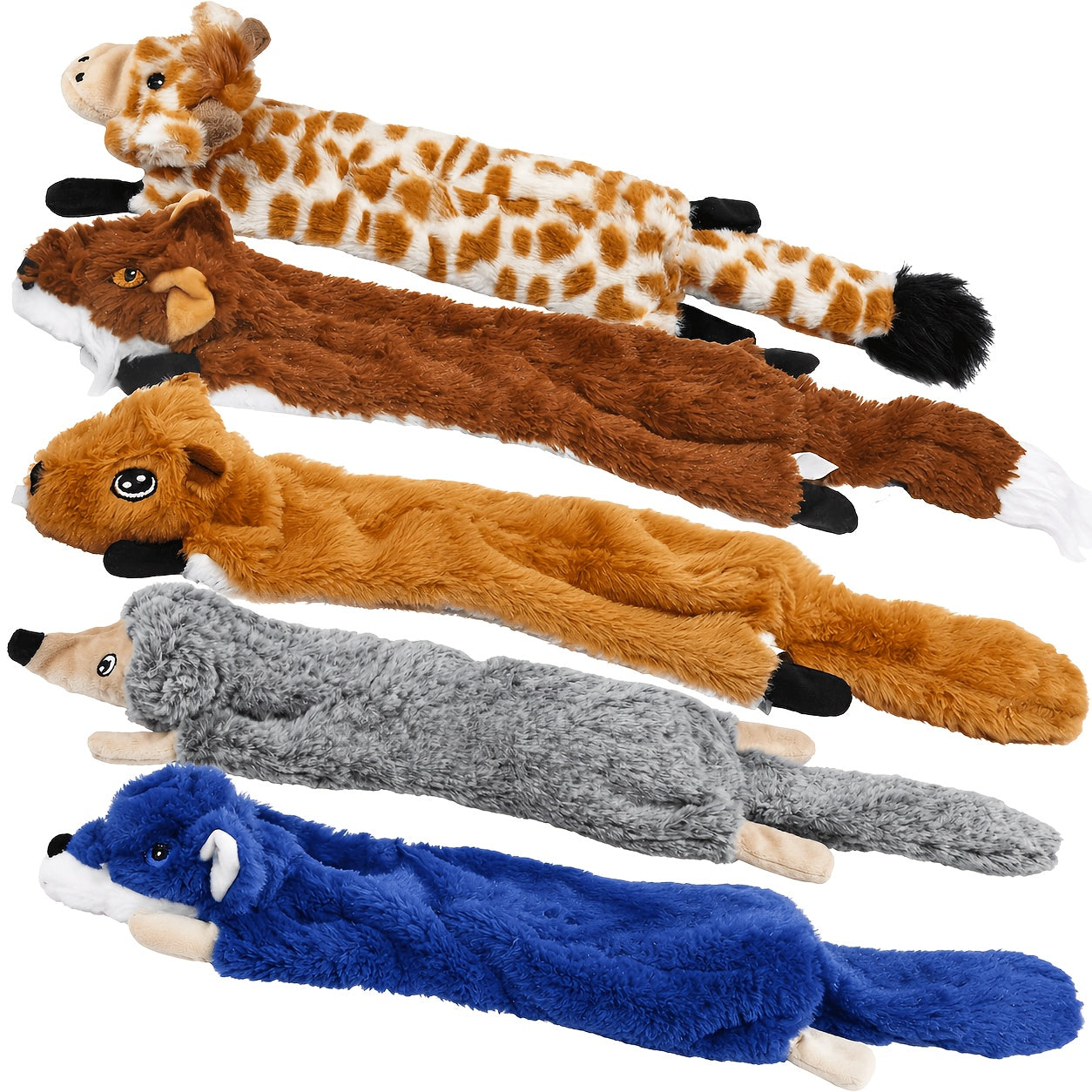Crinkle Squeaky Dog Toys 5-Pack – No Stuffing Plush Animal Chew Toys for Large & Medium Dogs, Multi-Colored Soft Squeaky Doggie Toy Set
