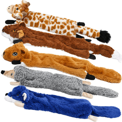 Crinkle Squeaky Dog Toys 5-Pack – No Stuffing Plush Animal Chew Toys for Large & Medium Dogs, Multi-Colored Soft Squeaky Doggie Toy Set