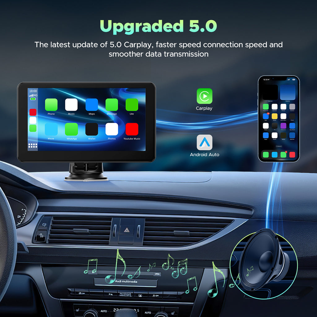 Lamtto 9.26 inch Car Stereo for Wireless Car play and Android Auto, Portable Carplay Screen for Car, with FM, GPS Navigation, AirPlay, AUX/FM, Bluetooth, Voice Control for Android 11+ (7-inch, 9-inch, and 9.26-inch models are available)