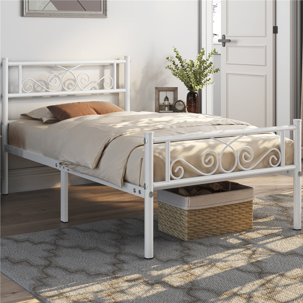 Scroll Metal Bed Frame with Headboard & Footboard – Space-Saving Iron Platform Bed, No Box Spring Needed, Twin Full Queen, Black or White, for Bedroom Guest Room Dorm – ALDEN DESIGN